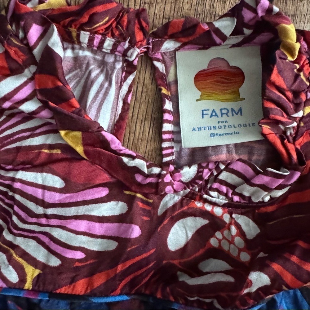 Farm Rio Anthropologie Long Sleeve Printed Tiered Blouse Sz XS - Picture 4 of 12